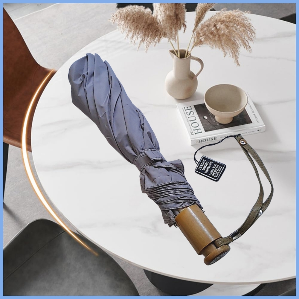 Stylish Gray Umbrella with Wooden Handle